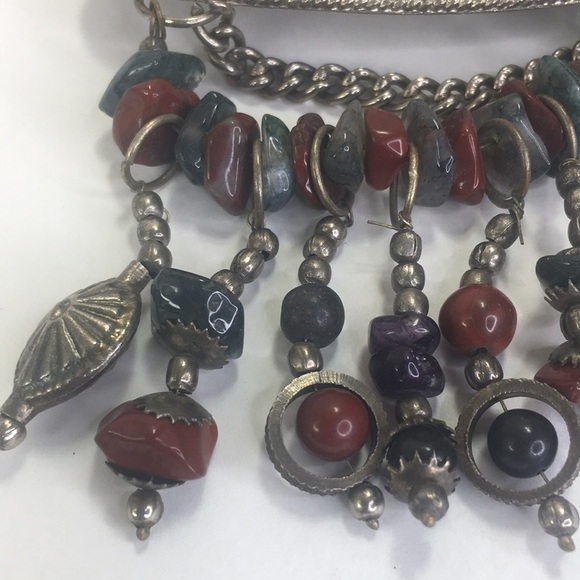 Vintage Artisanal Handcrafted Natural Stone Brooch Pin Hammered Floral - Picture 2 of 6